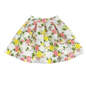 FSR Skirt Women Large Floral Butterfly White Pink Pleated Mini Tiered Girly